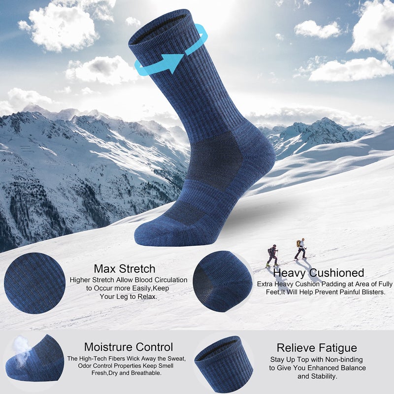 Ortis Men's Merino Wool Cushion Crew Socks with Moisture Wicking Control Light Weight Breathable for Outdoor Hiking Cycling(Blue L) - Image 2
